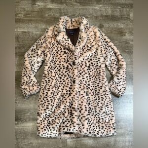 Skies are blue long pink leopard print women’s faux fur coat size small  HTF
